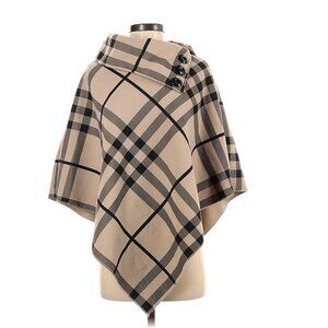 MODA QQ SRL Italian Pullover Beige Plaid Button Foldover Neck Poncho Coat Cape